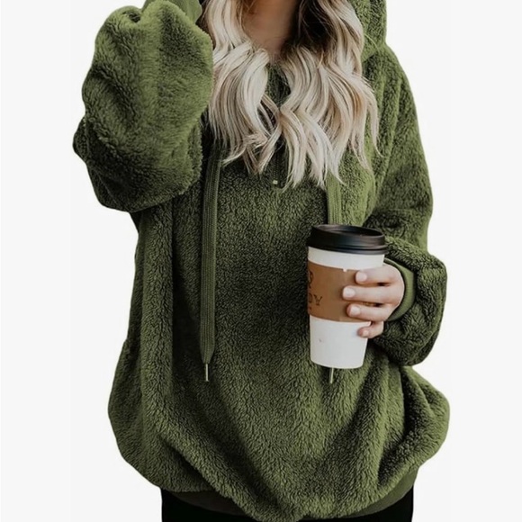 Tops - Cozy Olive Green Fleece Hoodie